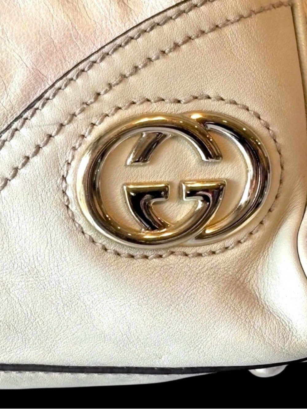 AUTHENTIC GUCCI EGGSHELL BRITT LEATHER SHOULDER BAG-GOLD GG HW-THIS IS THE ONE! - Picture 3 of 9